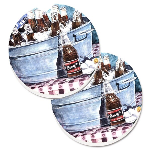 Carolines Treasures Barqs and Old Washtub Set of 2 Cup Holder Car Coaster 1003CARC - main